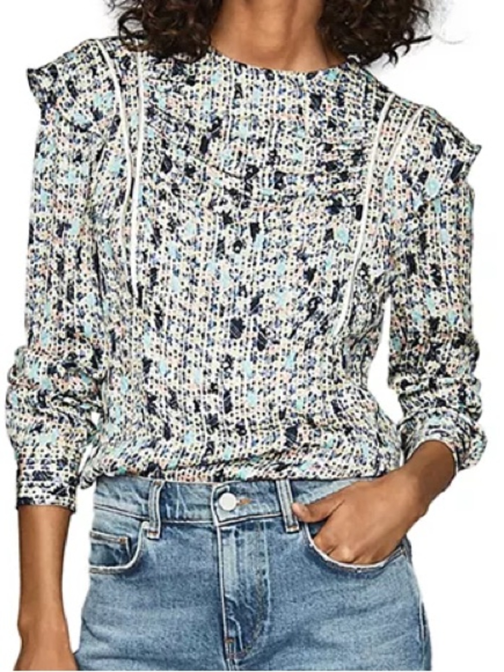 Reiss Olivia Ditsy Print Ruffle Trim Blouse Top Size 10